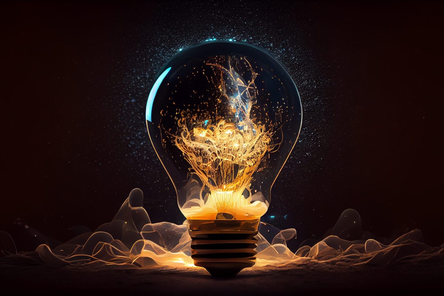 Glowing filament ignites ideas for innovative solutions generated by artificial intelligence